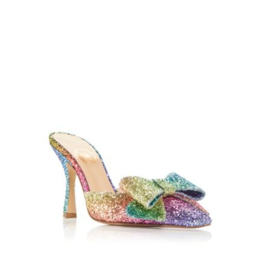 NALEBE Womens Rainbow Dimante Toe Flare Slip On Heeled Mules Shoes 39